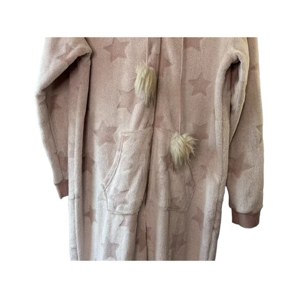 Secret Treasured SOFT Pink Star Print Half Zip Footless Hooded Pajamas XL 16/18 - Picture 2 of 12